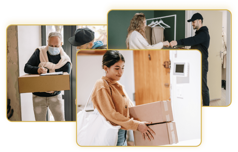 3 overlapping images of deliveries taking place
